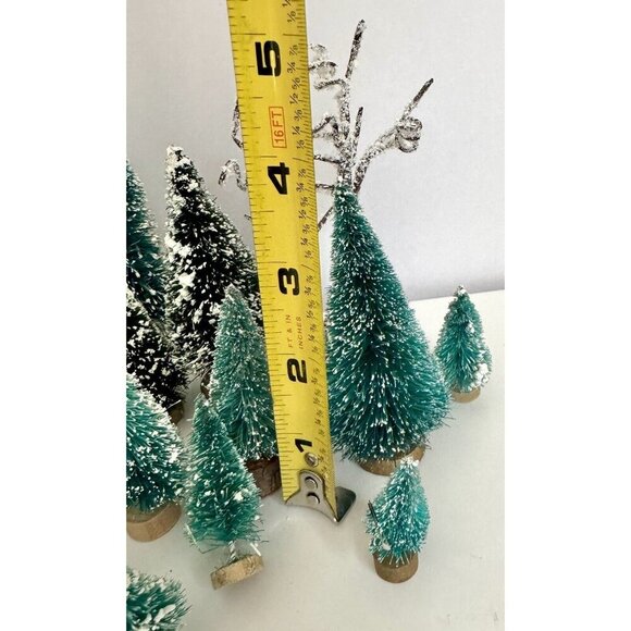 Lot 27 Vintage Bottle Brush Christmas Tree Flocked Wood Base Ornament Decor - Picture 11 of 11